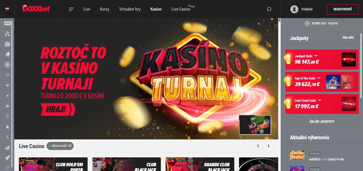 DOXXbet online kasíno na Slovensku – hlavná stránka
